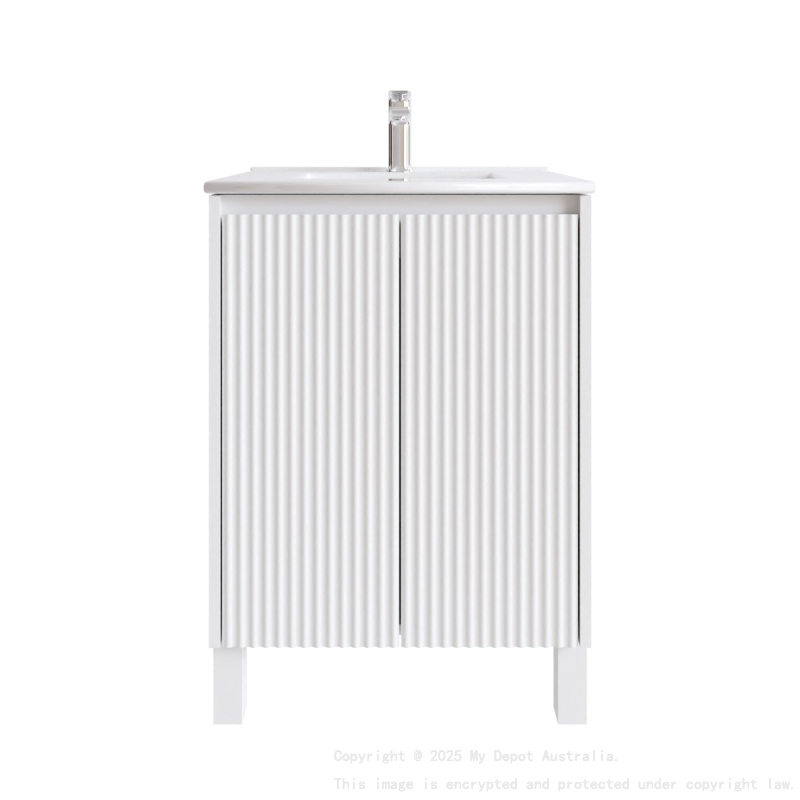600mm Brio Matte White 2PAC Coating PVC Freestanding Elegant Wave-Like Fluted Design Bathroom Vanity Cabinet Only