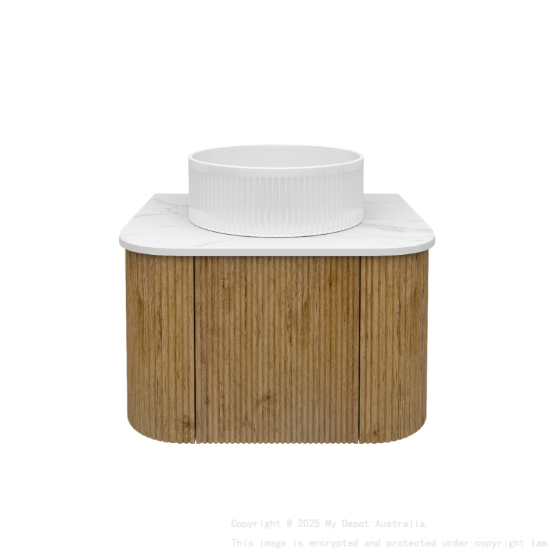 Kiama 600mm Prime Oak 1 Door Curved Wall Hung Fluted Bathroom Vanity