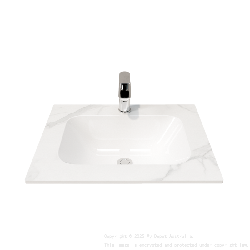 600L*460D*180Hmm White Marble Look Sintered Stone Top With Undermount Basin