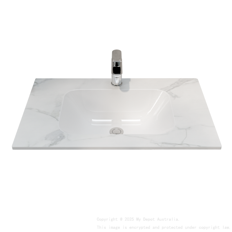 750L*460D*180Hmm White Marble Look Sintered Stone Top With Undermount Basin