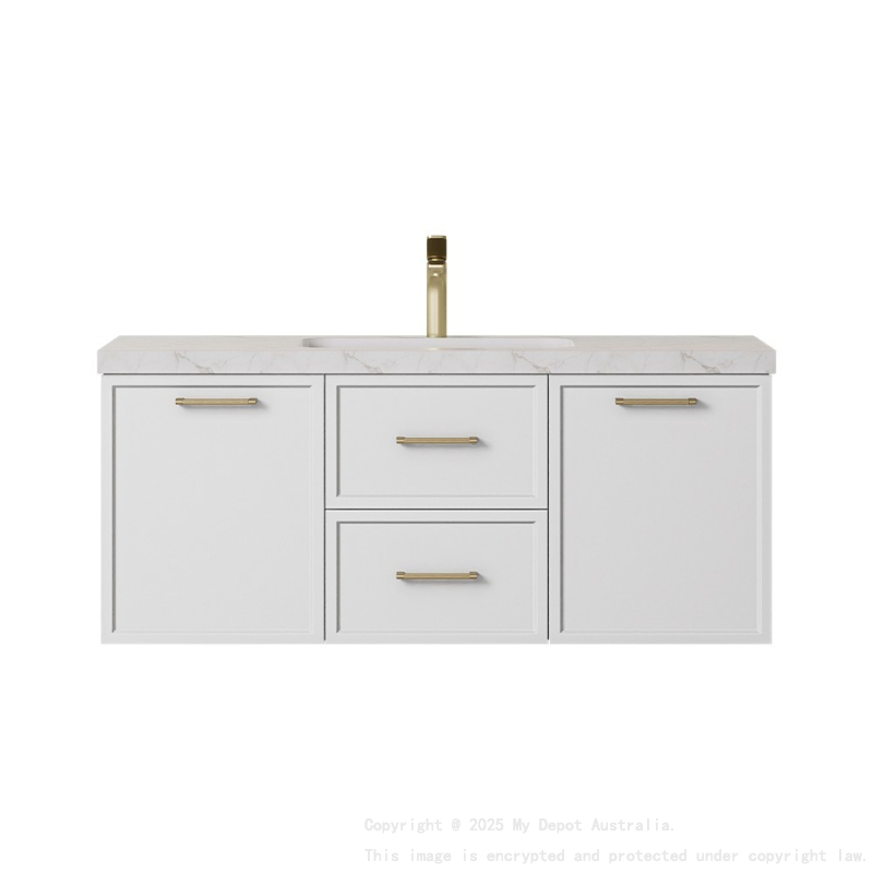 1190*455*470mm Kingsley Federation Matte White Wall Hung PVC Cabinet With Handle