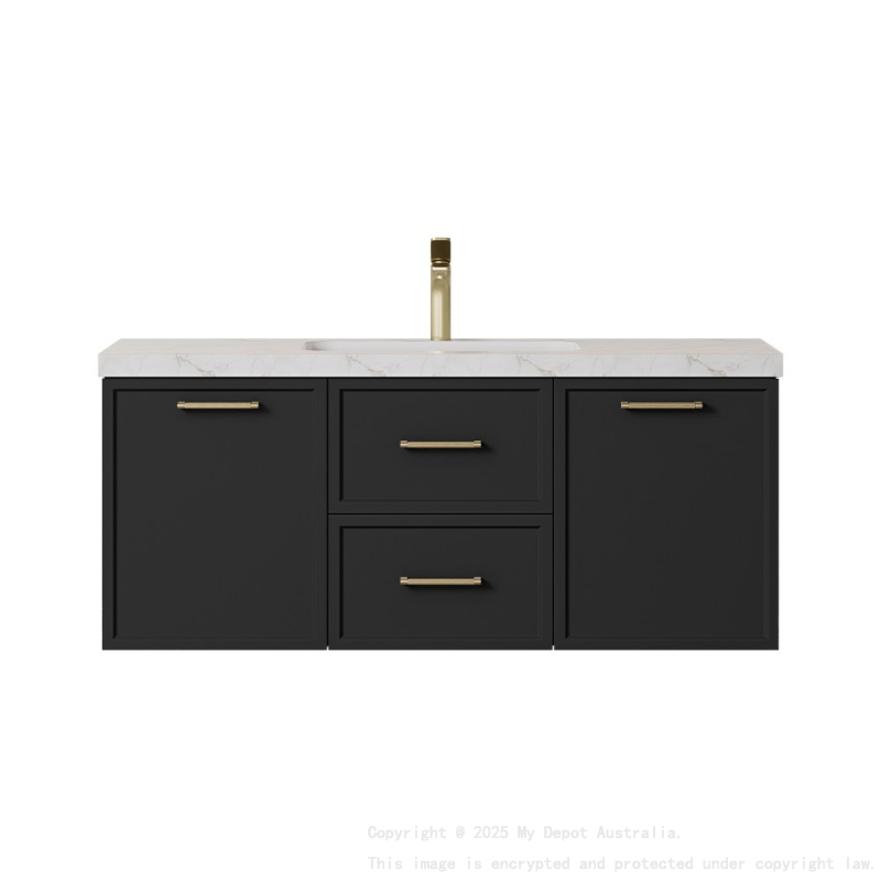 1190*455*470mm Kingsley Federation Matte Black Wall Hung PVC Cabinet With Handle