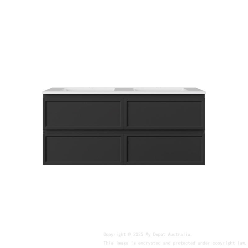 1190*455*560mm Matte Black Hamilton Federation Wall Hung PVC Cabinet For Double Bowl