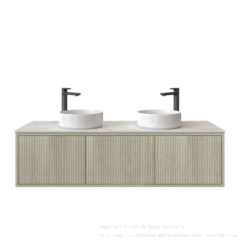 1500mm Kiama Coastal Oak 2 Drawers 1 Door Fluted Wall Hung Vanity Cabinet Only