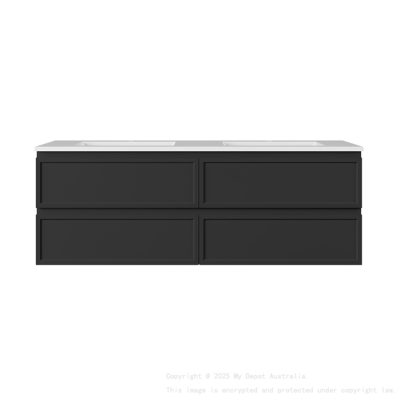 1490*455*500mm Matte Black New Hamilton Federation Slim Wall Hung Cabinet For Single Bowl And Double Bowl
