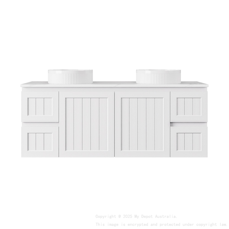 1490*455*560mm Matte White Archill Federation Wall Hung Ensuite PVC Cabinet Double Bowel