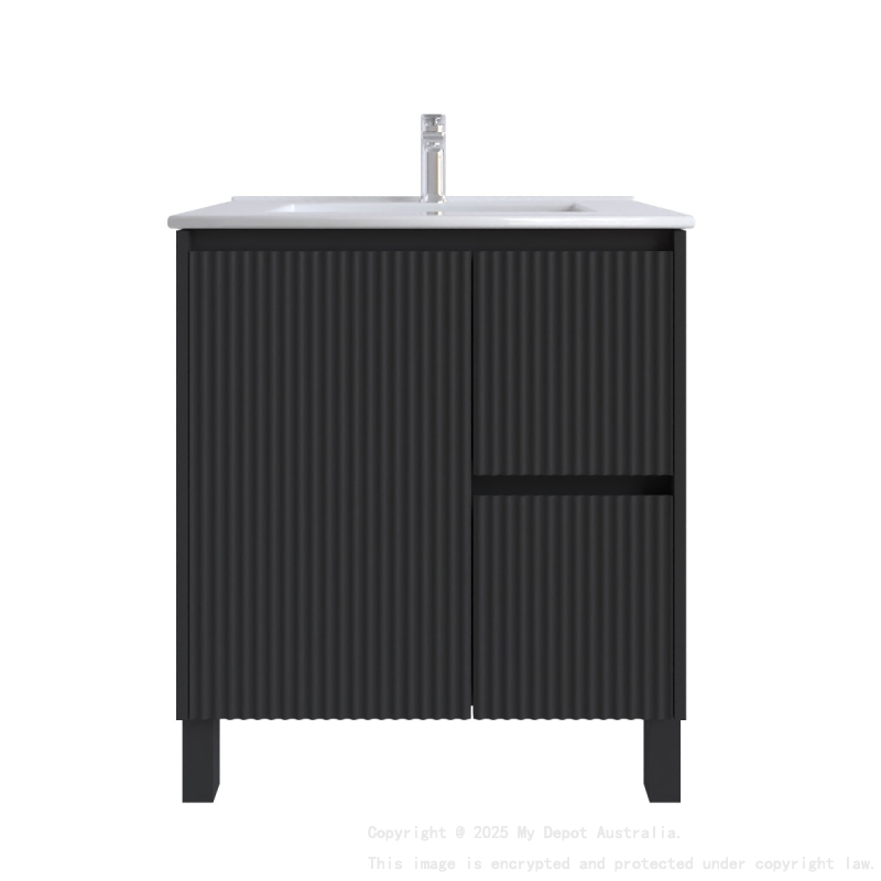750mm Brio Matte Black 2PAC Coating PVC Freestanding Elegant Wave-Like Fluted Design Bathroom Vanity Cabinet Only