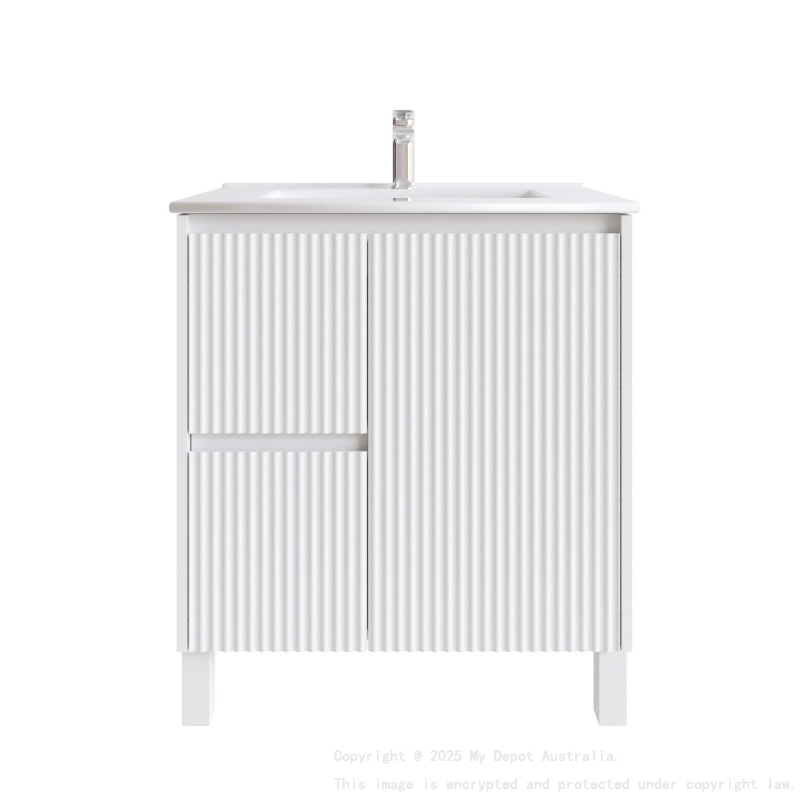 750mm Brio Matte White 2PAC Coating PVC Freestanding Elegant Wave-Like Fluted Design Bathroom Vanity Cabinet Only