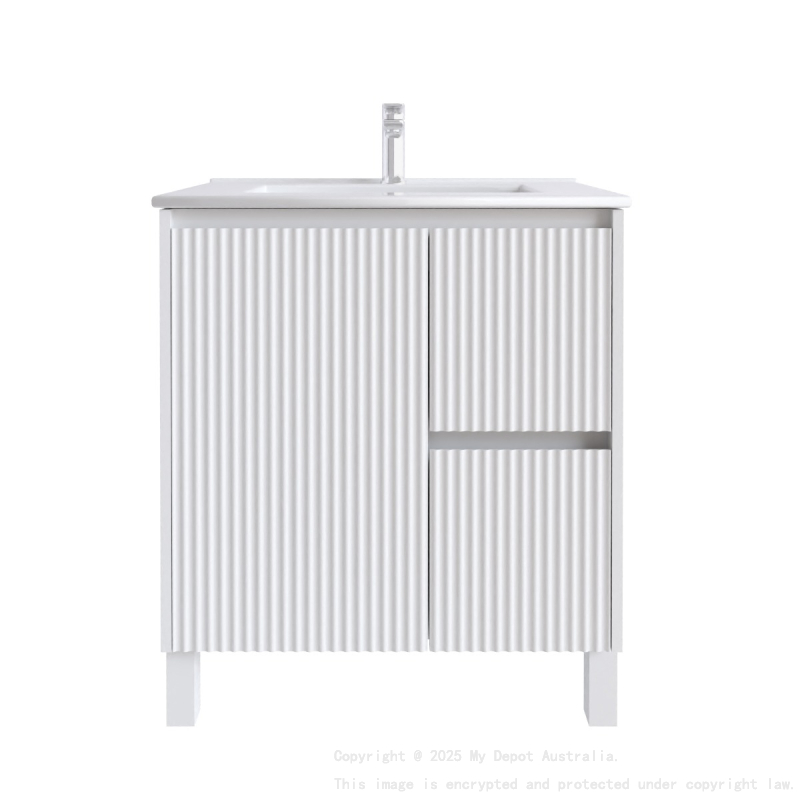 750mm Brio Matte White 2PAC Coating PVC Freestanding Elegant Wave-Like Fluted Design Bathroom Vanity Cabinet Only