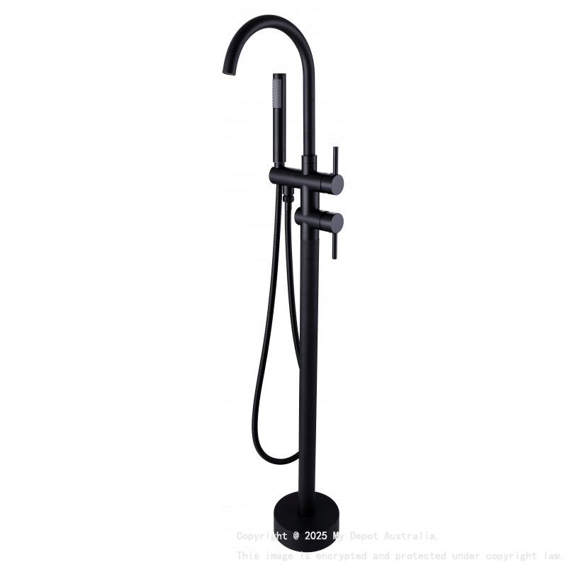 Black Round Freestanding Bath Mixer With Handheld Shower