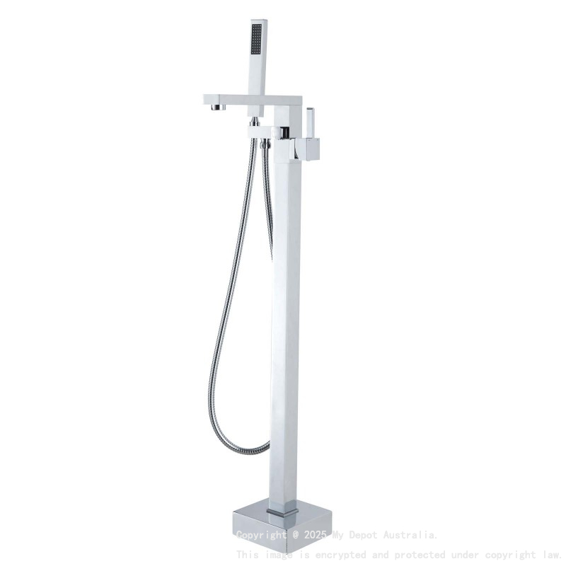 Chrome Freestanding Bath Mixer With Handheld Shower