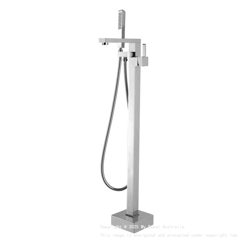 Brushed Nickel Freestanding Bath Mixer With Handheld Shower