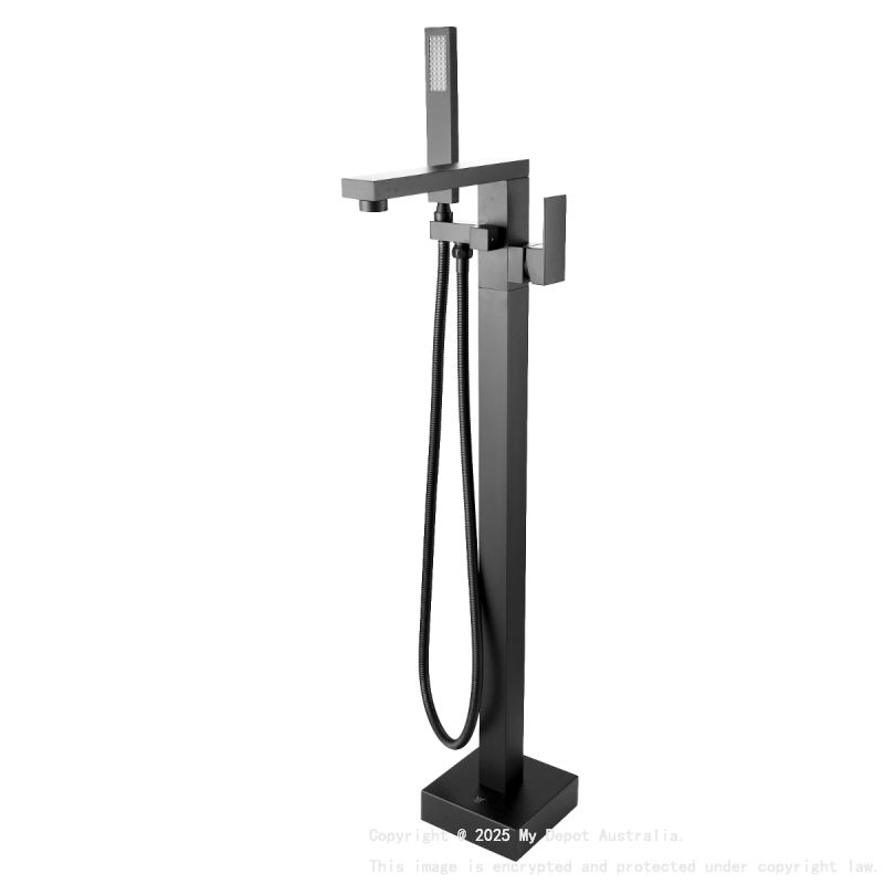 Gun Metal Grey Freestanding Bath Mixer With Handheld Shower