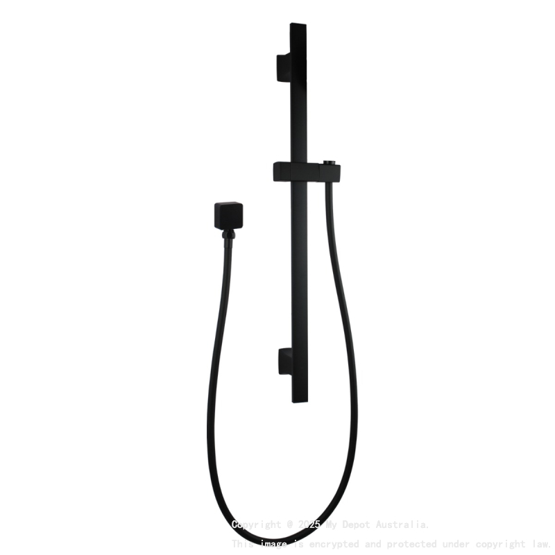 Square Black Wall Mounted Sliding Rail with Water Hose & Wall Connector Only