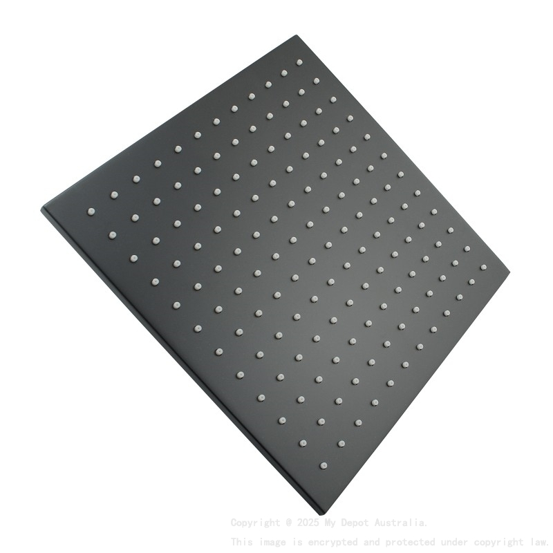 Square Black Brass Rainfall Shower Head 250mm