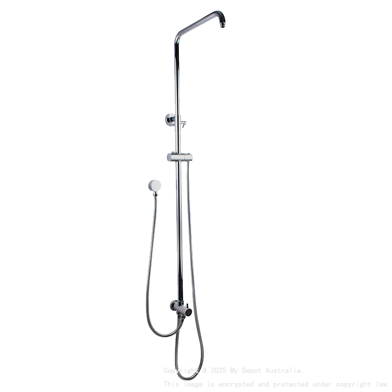 Round Chrome Top/Bottom Water Inlet Twin Shower Rail With Diverter