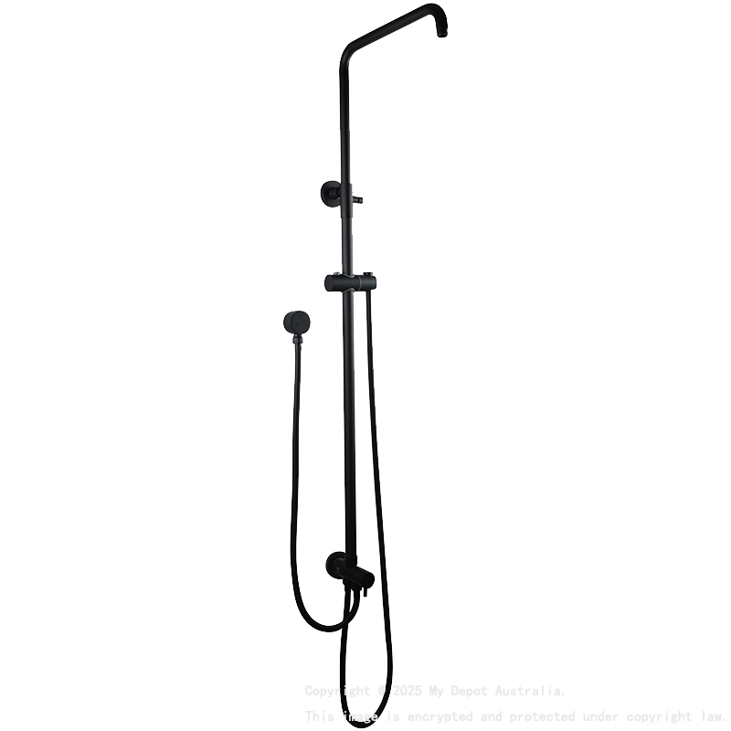 Round Black Top/Bottom Water Inlet Twin Shower Rail With Diverter