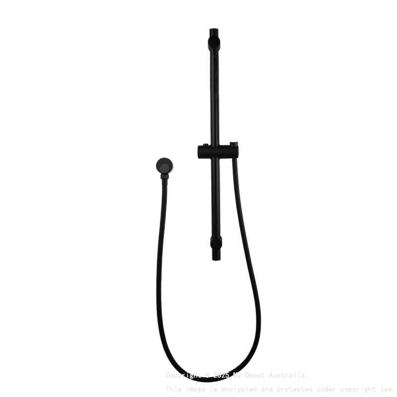 Round Black Adjustable Shower Rail with Wall Connector & Water Hose Only