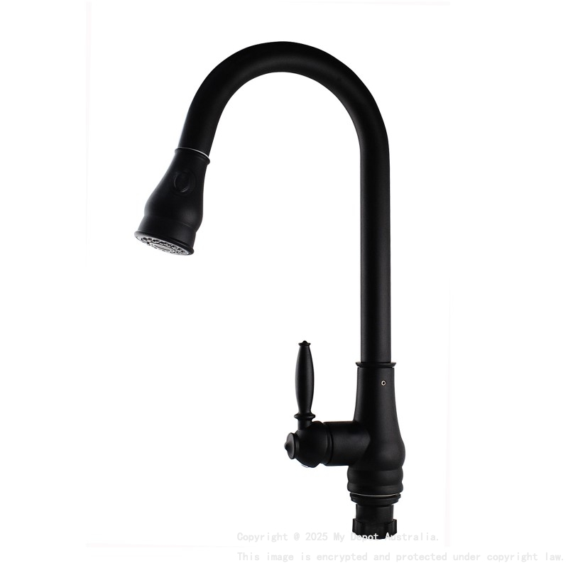 Round Black Vintage Pull Out Kitchen Sink Mixer Tap