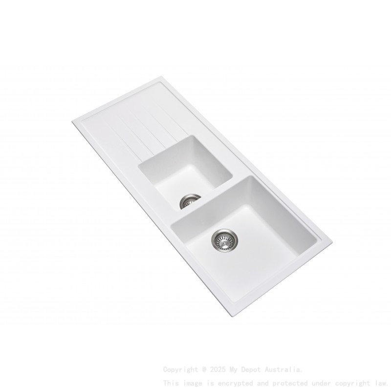 Carysil Vivaldi White 1 and 1/2 Bowl Granite Kitchen Sink 1160*500mm