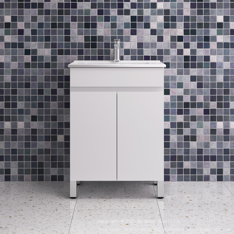 600*350*710mm Freestangding Gloss White Slim PVC Vanity Cabinet Only 