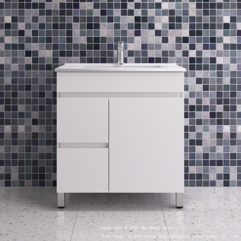 750MM Gloss White MDF Bathroom Vanity Left Drawers Free standing Cabinet Only