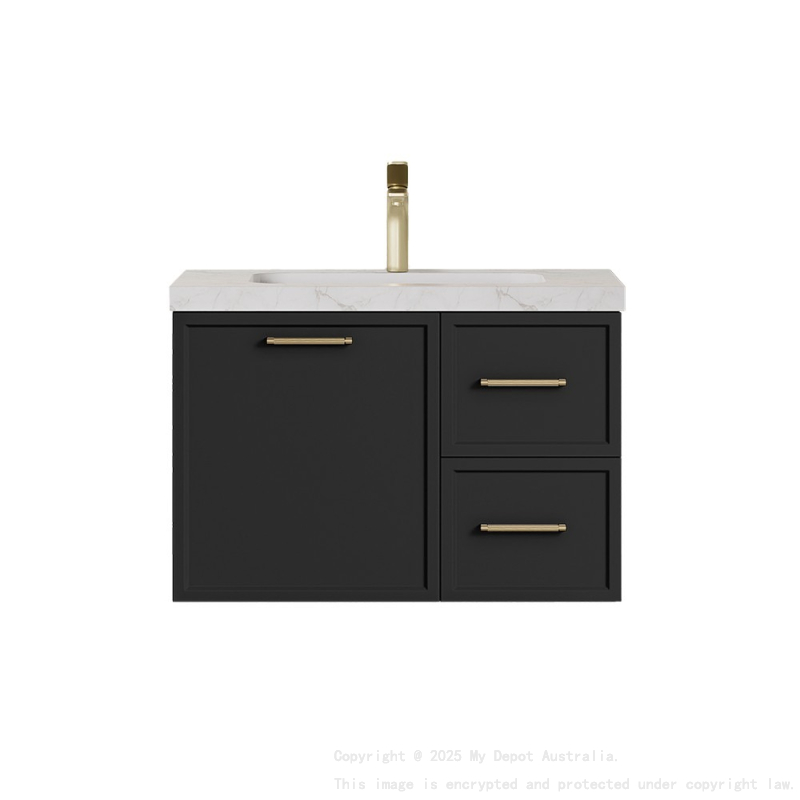 740*455*480mm Kingsley Federation Matte Black Wall Hung PVC Cabinet Right Hand Drawers