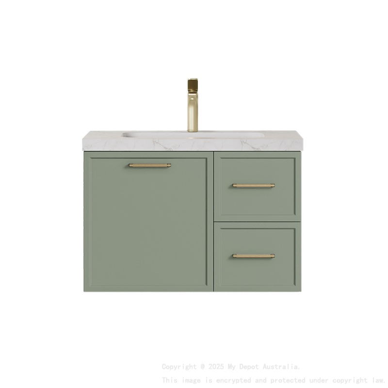 740*455*480mm Kingsley Federation Olive Green Wall Hung PVC Cabinet Right Hand Drawers