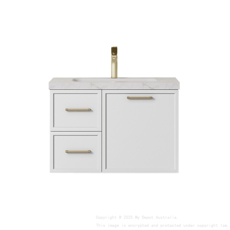 740*455*480mm Kingsley Federation Matte White Wall Hung PVC Cabinet Left Hand Drawers