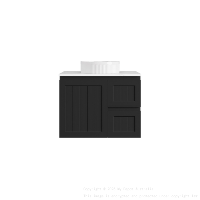 740*455*560mm Matte Black Archill Federation Wall Hung Ensuite PVC Cabinet Right Hand Drawer