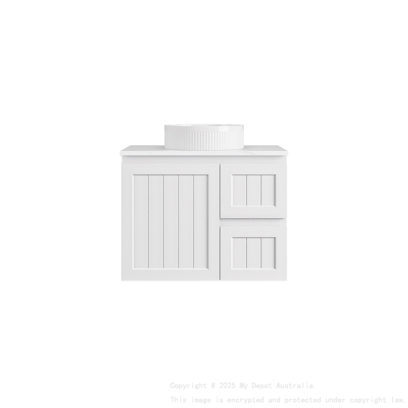 740*360*560mm Matte White Archill Federation Wall Hung Ensuite PVC Cabinet Right Hand Drawer
