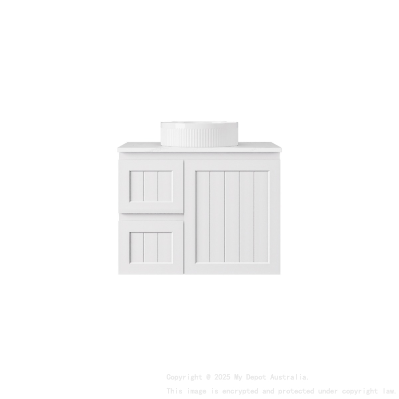 740*455*560mm Matte White Archill Federation Wall Hung Ensuite PVC Cabinet Left Hand Drawer