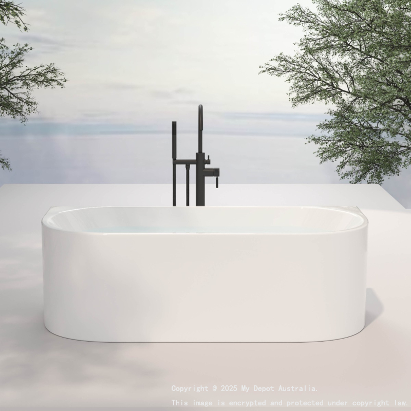 1700MM Back To Wall Bathtub Gloss White Acrylic Rounded Edge