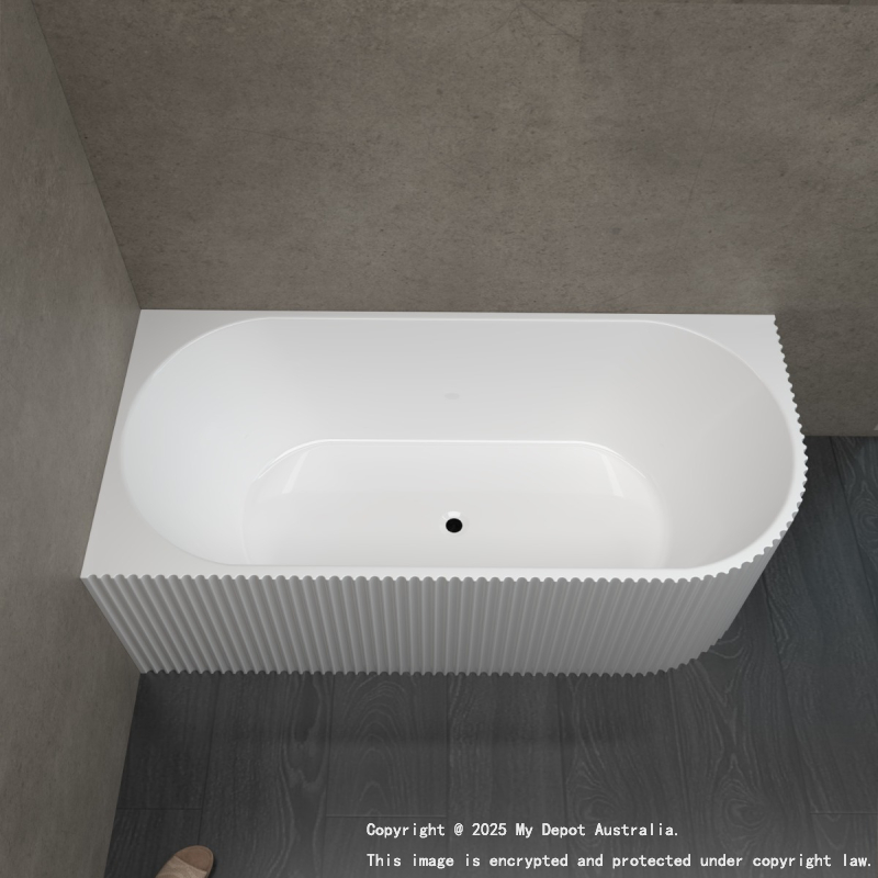 1700mm Kiama Grooved Gloss White Left Corner Fit Fluted Bathtub 