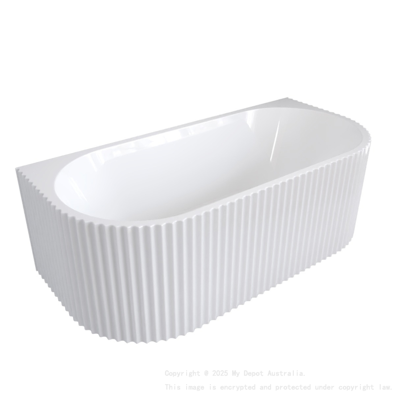 1700mm Kiama Grooved Gloss White Back to Wall Fluted Bathtub 