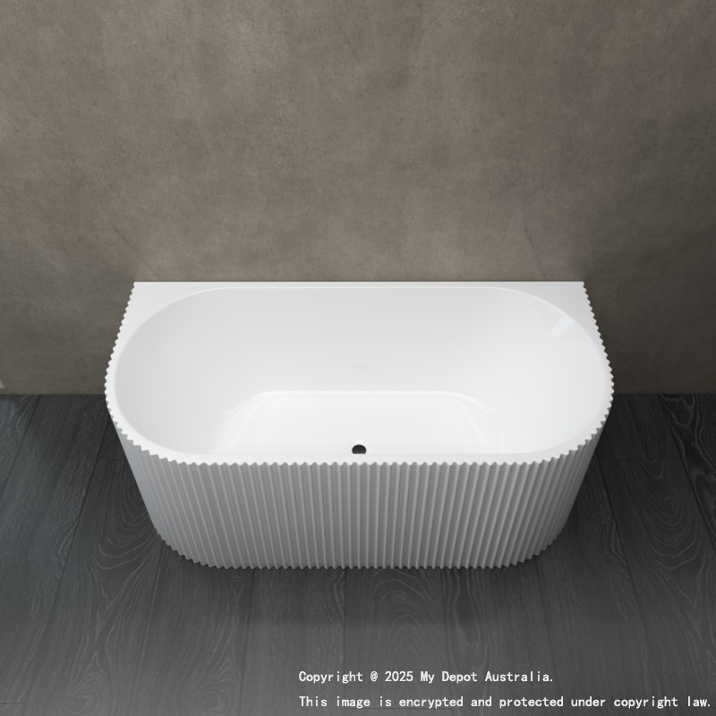 1500mm Kiama Grooved Gloss White Back to Wall FlutedBathtub 
