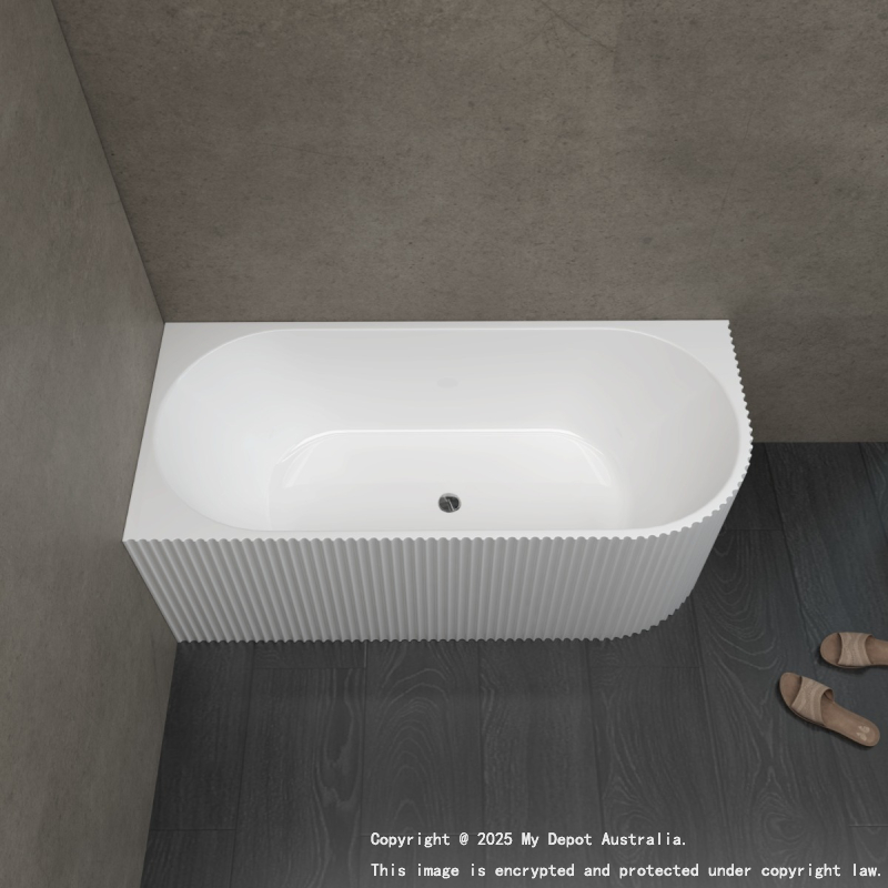 1500mm Kiama Grooved Gloss White Left Corner Fit Fluted Bathtub 