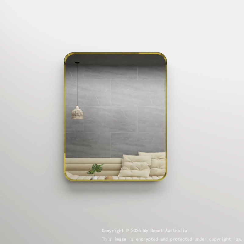 600mm Wall Mounted Brushed Gold Framed Bathroom Rectangle Mirror