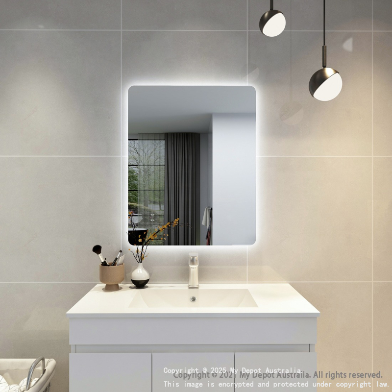 600mm Curved Rim Rectangle 3 Color Backlit Bathroom LED Mirror(Touchless Sensor Switch)