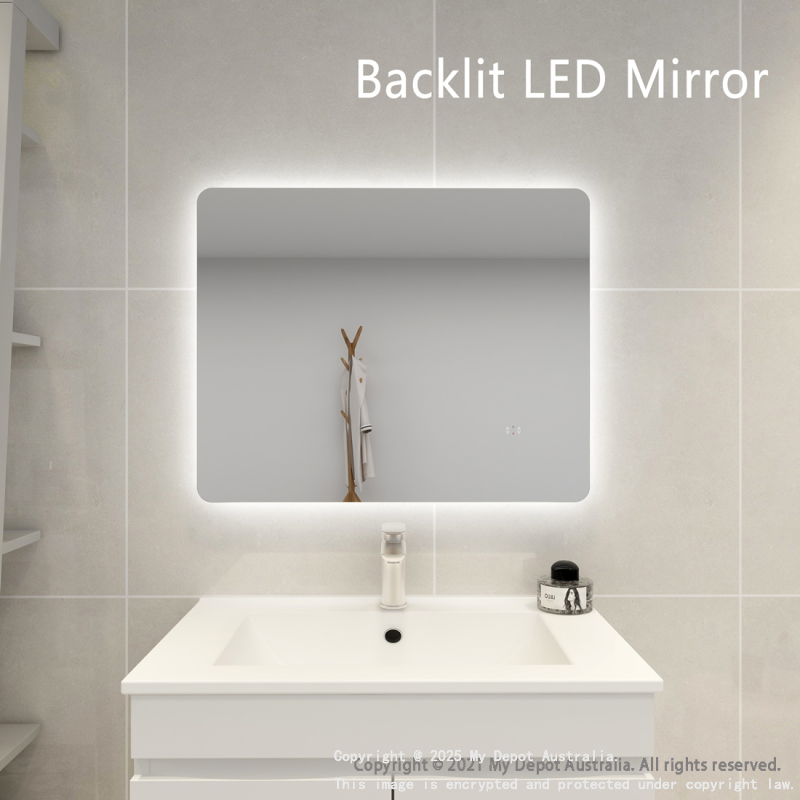 750mm Curved Rim Rectangle 3 Color Backlit Bathroom LED Mirror(Touchless Sensor Switch)