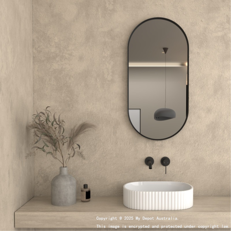 450×900mm Matte Black Framed Oval 3 Color Backlit LED Mirror(Touchless Sensor Switch)