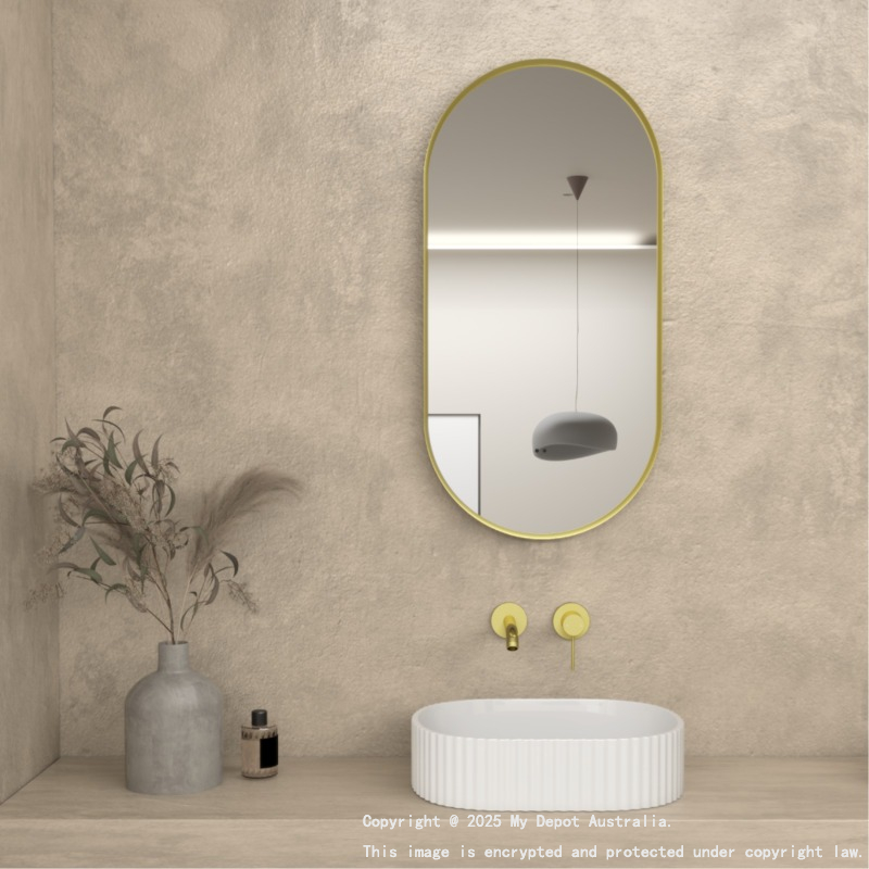 450×900mm Brushed Gold Framed Oval 3 Color Backlit LED Mirror(Touchless Sensor Switch)