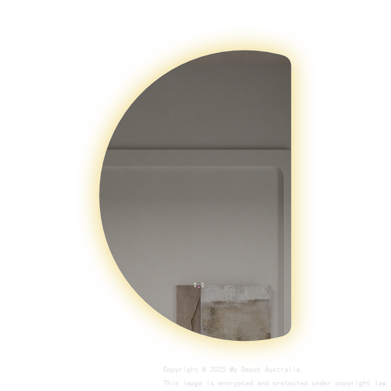 665x1000mm Half-Moon 3 Color Backlit LED Mirror with Touchless Sensor Switch, Flat Right Side