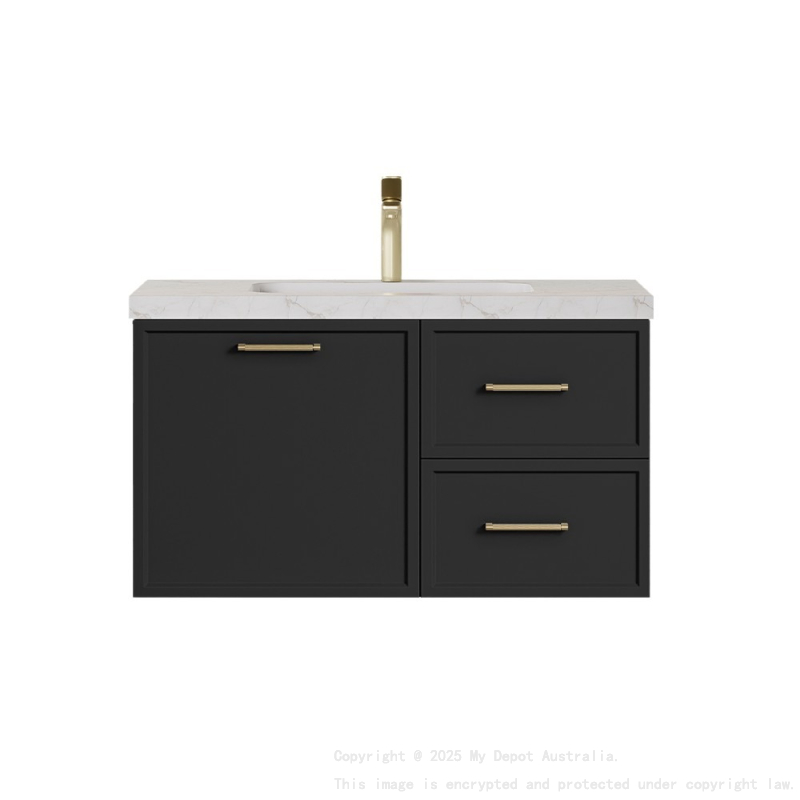 890*455*480mm Kingsley Federation Matte Black Wall Hung PVC Cabinet Right Hand Drawers