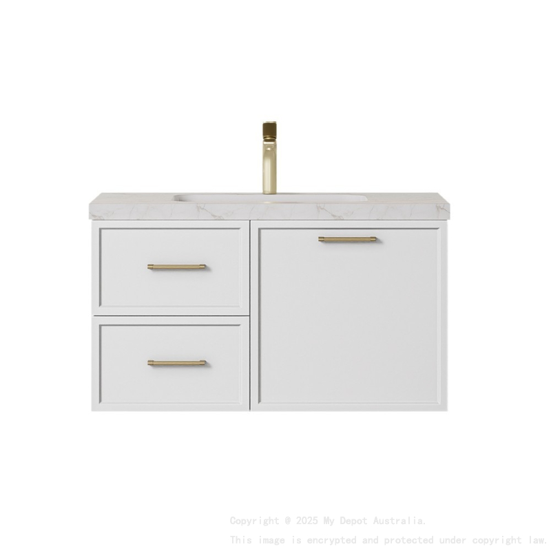 890*455*480mm Kingsley Federation Matte White Wall Hung PVC Cabinet Left Hand Drawers