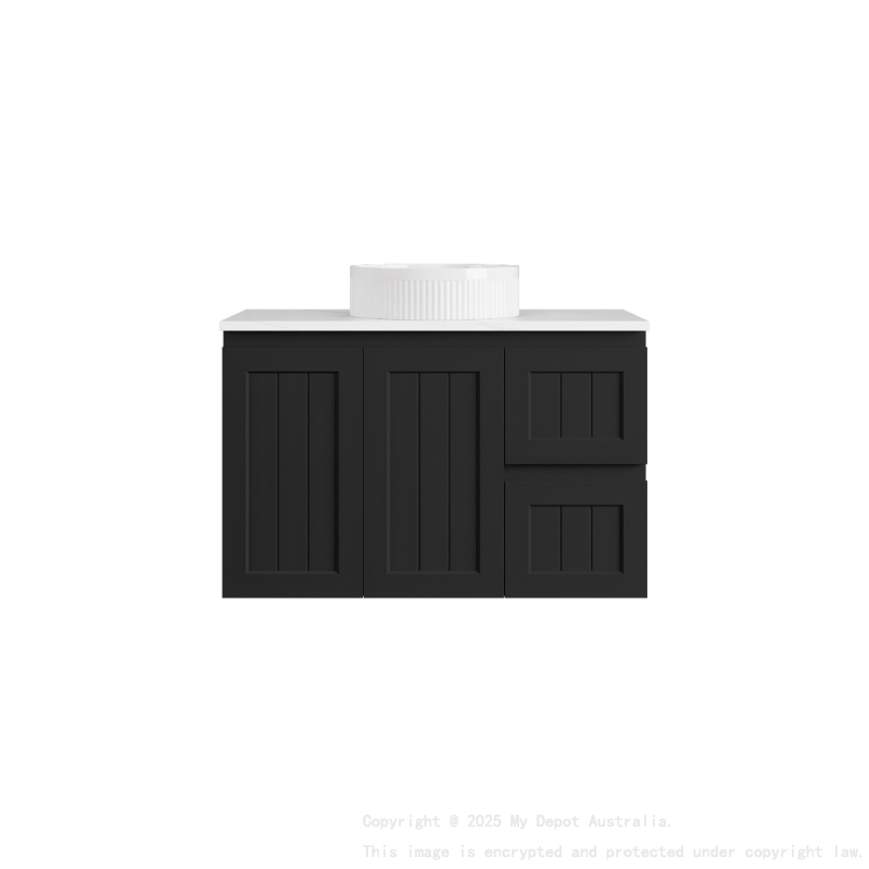 890*455*560mm Matte Black Archill Federation Wall Hung Ensuite PVC Cabinet Right Hand Drawer