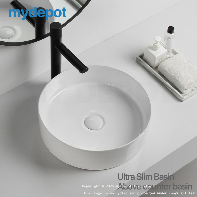 350mm Round Gloss White Ceramic Above Counter Basin Non-overflow