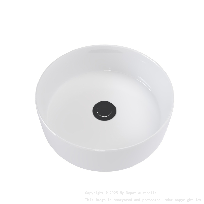 360mm Round Gloss White Ceramic Above Counter Basin Non-overflow