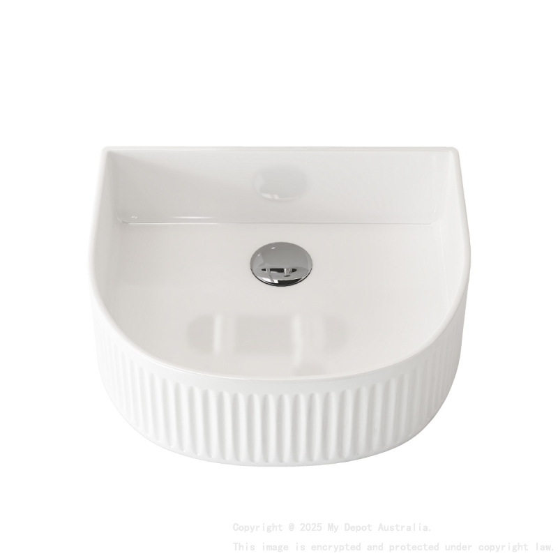 400mm Arch Fluted Gloss White Ceramic Basin Ribbed Art Basin Above Counter Basin