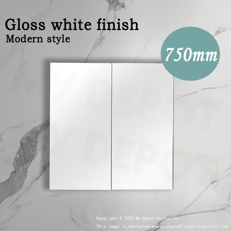 750MM Pencil Edge Gloss White MDF Shaving Cabinet 2 Doors